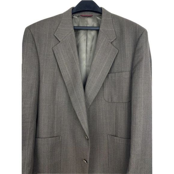 Jos A Bank 44 R 100% Wool Blazer Sport Coat Jacket Herringbone Stripe Brown 2 Bu - Picture 1 of 12